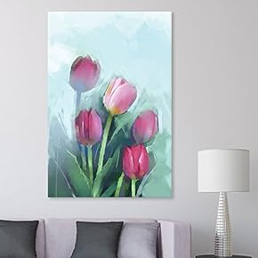 Canvas Wall Art - Red Tulip Flowers - Giclee Print Gallery Wrap Modern Home Art Ready to Hang - 12x18 inches