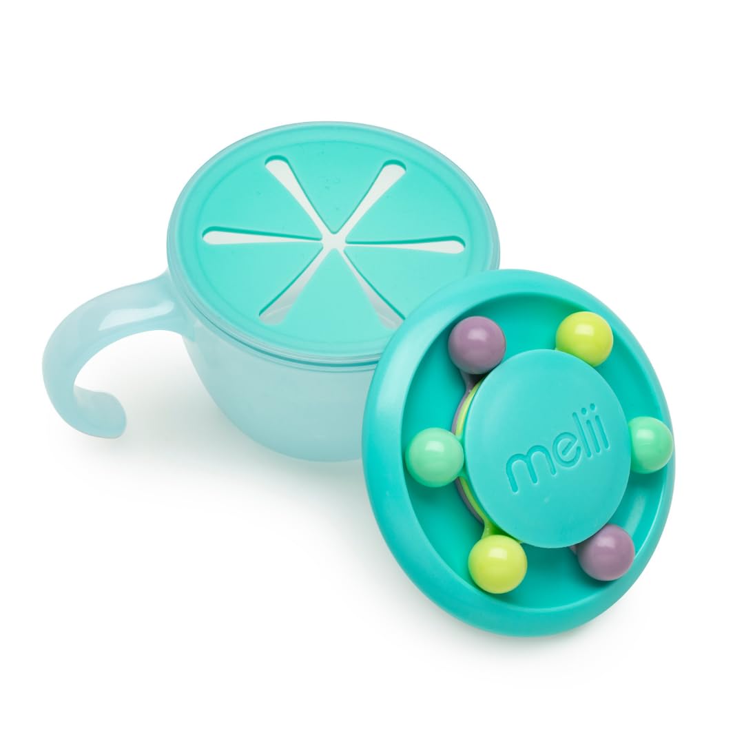 melii Abacus Snack Container for Kids, Toddlers and Babies – BPA Free, Spill-Proof with Soft Finger Trap Lid, Educational Counting Toy, Easy-Grip Handle - Ideal for On-The-Go Snacks - Blue