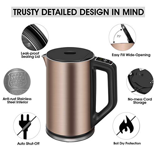 Electric Kettle, CUSIBOX 1.5L Temperature Control Tea Kettle with Keep Warm Function, Cool Touch Double Wall Stainless Steel Water Kettle, 1500W