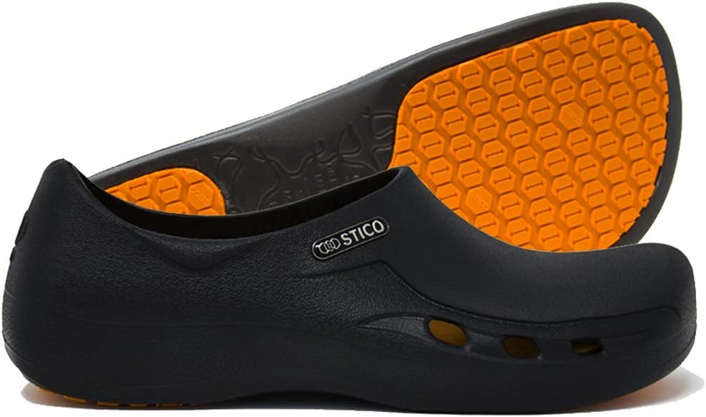 Stico Men's Slip Resistant Chef Clogs, Professional Non-Slip Work Shoes with Air Vents for Restaurant Hospital Nursing Garden [Black]