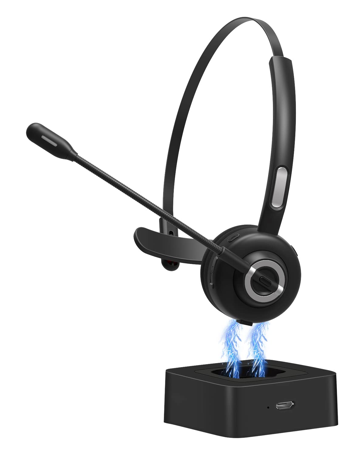 BANIGIPA Bluetooth 5.0 Headset, Wireless Headphone with Mic for Trucker Office Call Center, 17 Hr Music Earpiece Earphone with Charging Dock for Clear Hands-Free Calling, CVC6.0 Noise Cancelling