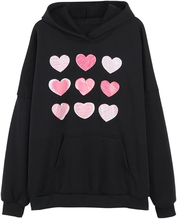 Hongma 起毛 黒スウェット 可愛い ハート プリント フリースタイル パーカー 秋冬 防寒 上着 トレーナー パーカー 通販 Amazon