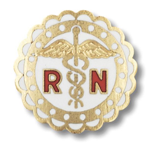 Prestige medical emblem pin, rn (round sculptured edge)