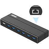[7 Port USB HUB + Ethernet Adapter] Unitek USB 3.0 6-Port Hub + 1 Charging Port + Ethernet Adapter with 12V/3A AC Power Adapter, LEDs and Power Switch