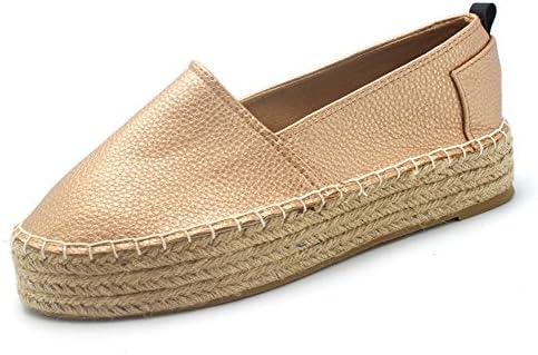 Raymag Women's Platform Pu Slip-on Espadrilles (6, gold)