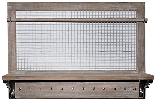 Spiretro Wall Mount Jewelry Organizer Holder with Hooks Shelf Rod hanging Earrings Necklaces Bracelets Rings Storage Accessories Rustic Reclaimed Wood