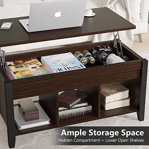 Tribesigns Lift Top Coffee Table with Hidden Storage Compartment and Lower Shelf, Lifting Center