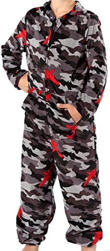 Boys Hidden Plane Camo Soft Black and Grey 160GSM Micro Fleece Hooded Onesie Lounge Suit Pyjammas Size Age 7-8