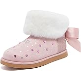 Juicy Couture Girls Youth Winter Snow Boots – Cozy Fashion Ankle Boot with Faux Fur Lining, Rhinestone Stars, Memory Foam Comfort and Bow Detail