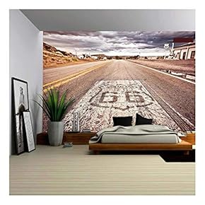 Wall26 - Old Route 66 Shield Painted on Road - Canvas Art Wall Decor - 66"x96"