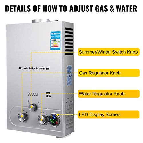 VEVOR 18L Upgrade Type Tankless Propane Water Heater 4.8GPM Propane Hot