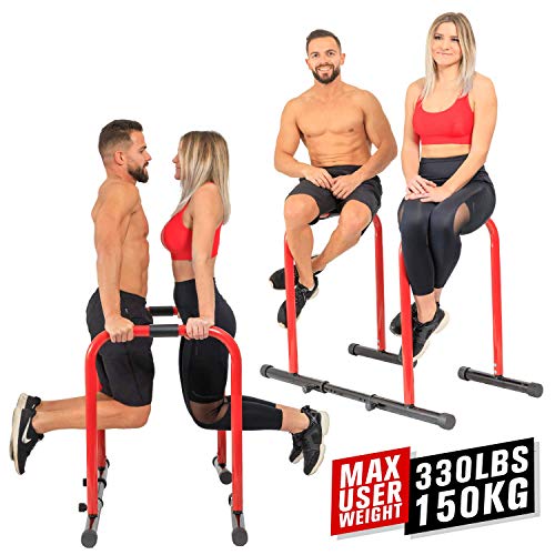 GoBeast Dip Stand with 3 Resistance Bands and Stability Bar , Adjustable Height and Width, Easy Release Locking Pin, Max User Weight 330lbs / 150 kilograms