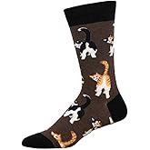 Socksmith Men's Cat Butt Crew Socks, Brown Heather