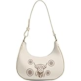 Jolamirel Animal Floral Print Shoulder Bag for Women Y2K Crescent Purse Leather Underarm Handbags for Wedding Party Travel