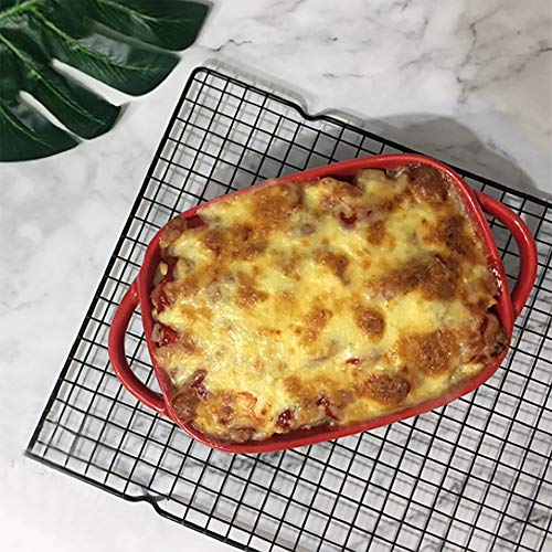 13.3-Inch Ceramic Glaze Baking Dish for Oven Roasting Lasagna Pan Large Casserole Bakeware with Handle Rectangular Dish, Red