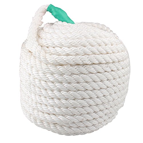 Twisted Anchor Rope, 1/2 inch 200 Feet Twisted Three Strand Anchor Nylon Rope Double Braided Dockline Anchor Rope / Boat / Sailboat / Sled Line with Thimble and 5850LB Breaking Strain - Thumbnail 3