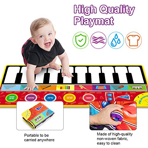 Tencoz Kids Piano Musical Mat, 10 Keys Piano Keyboard Play Mat, Electronic Dance Mats with Record, Playback, Demo, Play, Educational Toys for Boys Girls, 58.26 x 23.62 inches - Thumbnail 2