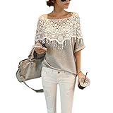 Weixinbuy Lady Lace Cape Collar Cutout Crochet Batwing Sleeve Tops Blouse
