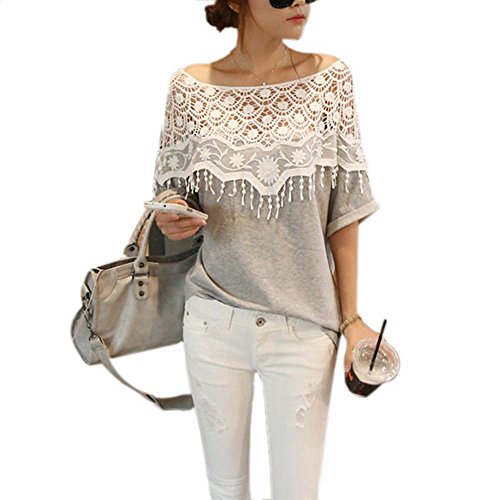 Amoin Sexy White Lace Off-shoulder Loose Tops Fashion Casual T-shirt Blouse