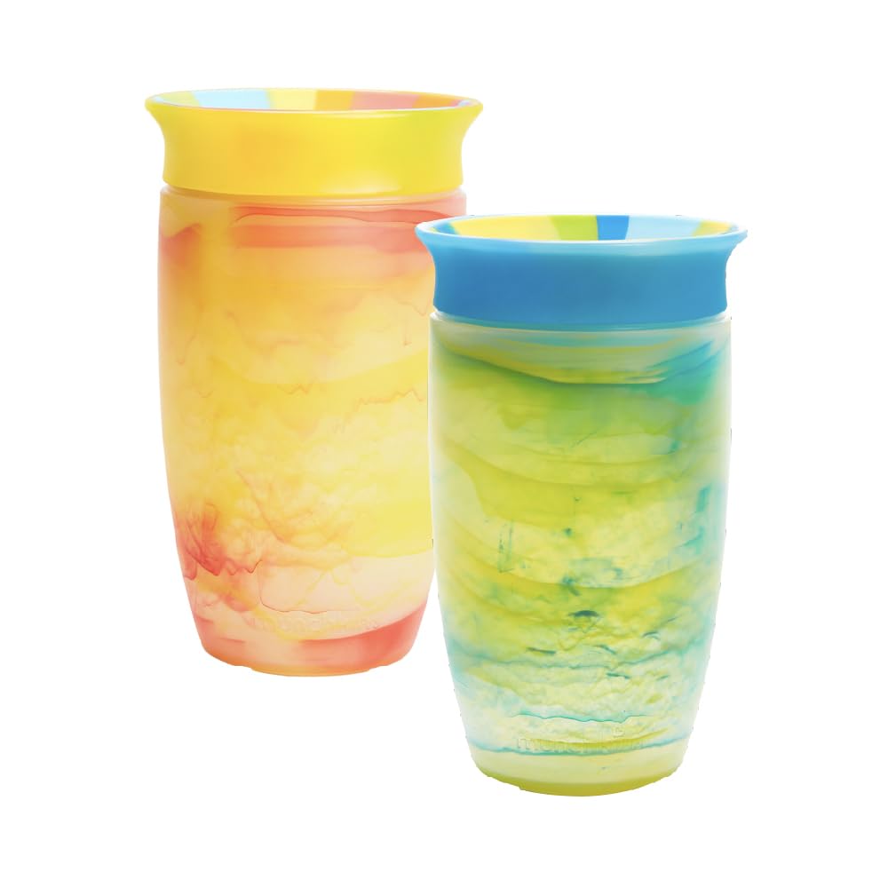 Munchkin Miracle 360 12+ Month 10oz/296ml Sippy Cups | Free Flow Beaker for Toddlers | Trainer Cup | BPA-Free | Spill-Free | Dishwasher-Safe Baby Water Bottles | 2 Pack | Blue/Yellow
