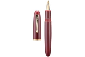 WIKULT Jinhao 9019 DaDao Series Fountain Pen, Size 8 Medium Nib with Large Ink Converter, Wine Red Acrylic Design Smooth Writing Pen (Gold Trim)