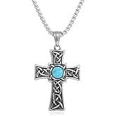 Genuine Turquoise Cross Necklace for Women Sterling Silver Gemstone Western Boho Pendant Jewelry Gifts for Her Wife