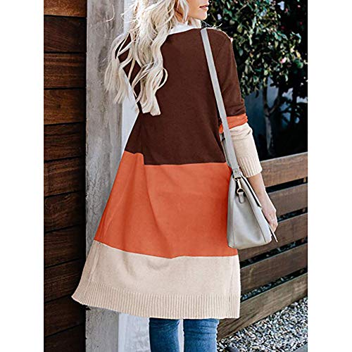 Ptorlio Womens Striped Long Cardigan Sweater Lightweight Open Front Colorblock Draped Kimono Loose Knit Duster Coats Coffee