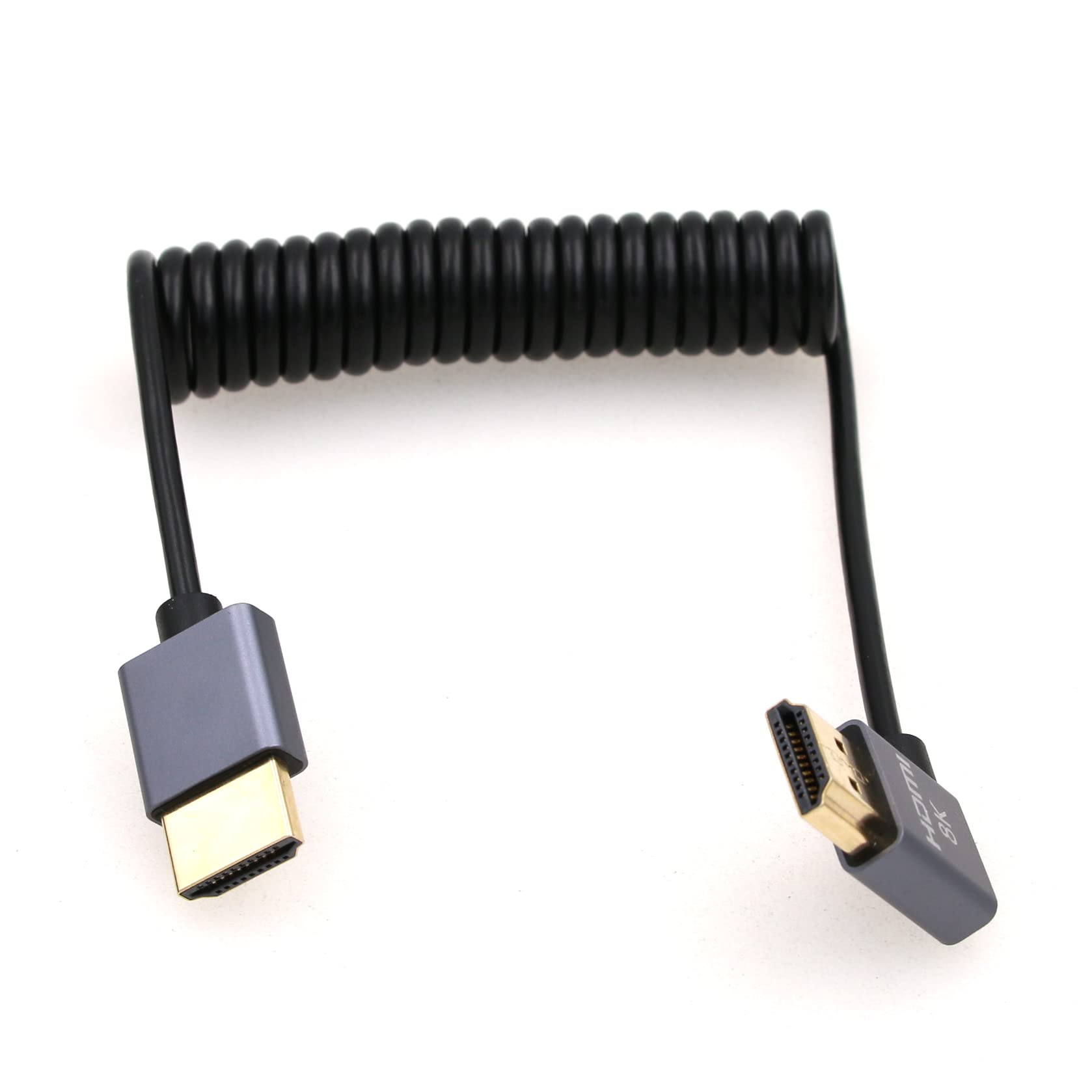 Eonvic 8K 2.1 HDMI to Left Angle HDMI Cable High Speed 48Gbps Coiled Cable for Atomos Ninja-V 4K-60P 6K-Record,Z-CAM, Canon-C70,Sony a7siii, Portkeys BM5 Monitor