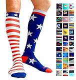 Compression Socks (1 pair) for Women & Men by A-Swift - Graduated Athletic Fit for Running, Nurses, Flight Travel, Skiing & Maternity Pregnancy - Boost Stamina & Recovery (Starts & Stripes, S/M)