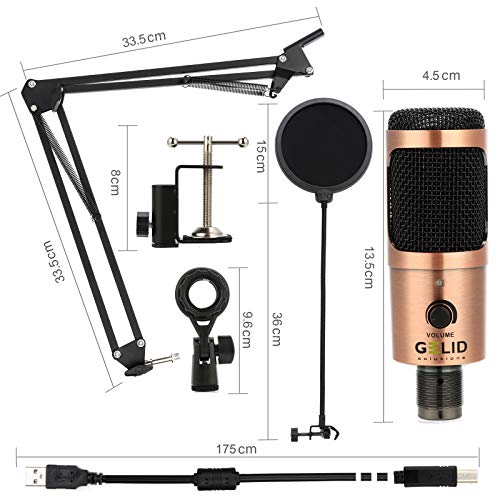 GELID Voce USB Mikrofon - PC Kondensatormikrofon für Podcast, Streaming & Gesang, Komplett-Set inkl. Tischhalterung, Microphone – Bild 3