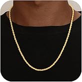 Rope Chain for Men, 18K Gold Over 925 Sterling Silver 3MM Rope Chain Diamond Cut Gold Chain Necklace Gifts for Boyfriend Father Husband