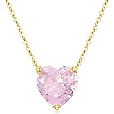 Rikelus 14K Real Gold Heart Pendant Necklace for Women,Yellow Gold Crushed Ice Flower-Cut Solitaire CZ Choker Necklaces Birthday Gifts for Her Wife Mom, 16+2 Inch
