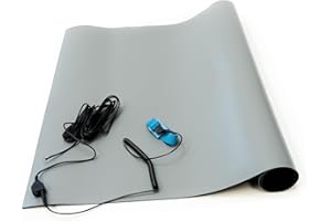 Bertech ESD High Temperature Mat Kit, 18 Inches Wide x 30 Inches Long x 0.08 Inches Thick, Gray, Includes a Wrist Strap and Grounding Cord, RoHS and REACH Compliant (Assembled in USA)