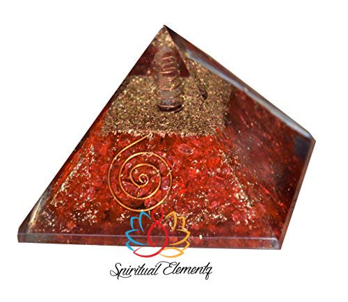Spiritual Elementz Reiki Charged Chakra Healing Red Orgone Pyramid (3'Inch) with Clear Crystal Gemstone (Stone Used for Removing Negativity)