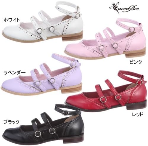 Amazon クイーンビー L 24 5 ピンク ファー付リボンとチャームがポイント 三連ストラップの定番ぺたんこパンプス ゴスロリシューズ Queen Bee クイーンビー パンプス