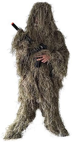 BESTHUNTINER Adult Ghillie Suit Camouflage Suit For Hunting Shooting Airsoft Wildlife Photography or Halloween 5 Pieces Jacket&Pants&Hood&Rifle Wrap&Carry Bag And Two Size Adult Size