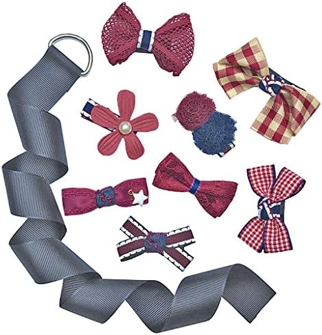 Baby Girl Assorted Bow Clips, Ribbon Lined Alligator Hair Clips with Holder, Set of 8 (Red)