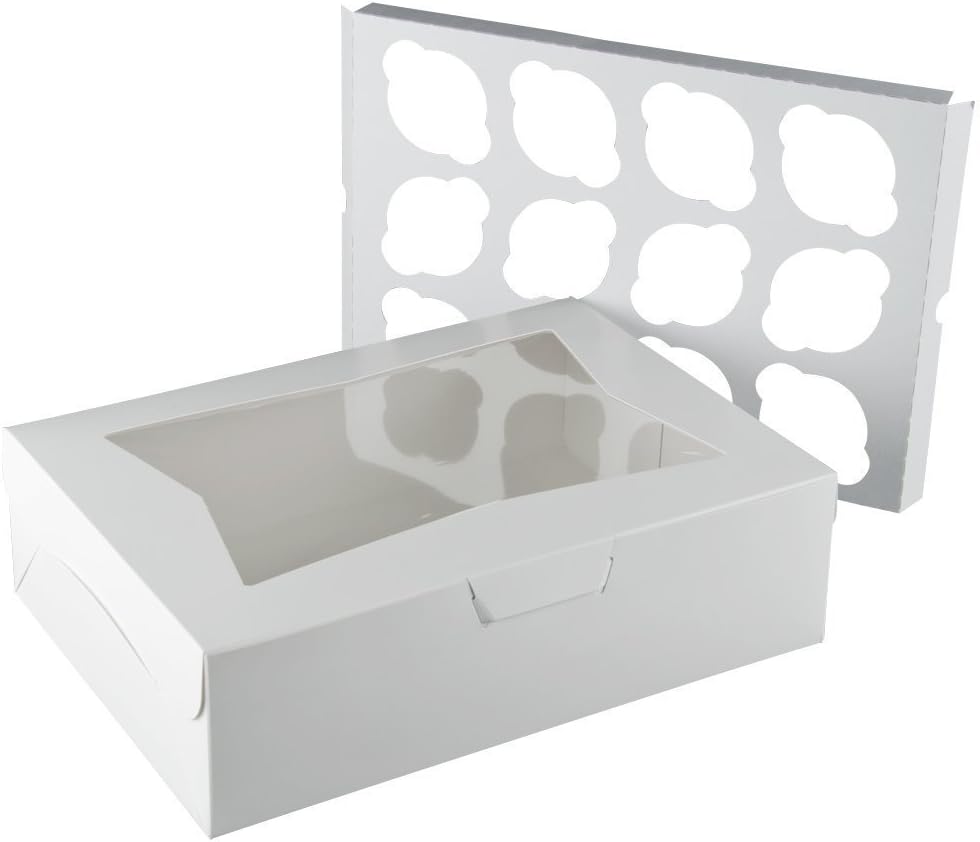 14" X 10" X 4" Window Bakery Box with 12 Cupcake Insert - 10 Count