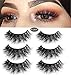 3D Mink Fake Eyelashes -100% Handmade 3D Mink Fur Eyelashes for Makeup with Natural Messy Volume Fluffy Long Hot Thick Fake Eyelashes& Reusable Wispy Lashes 3Pair Package (black-2)