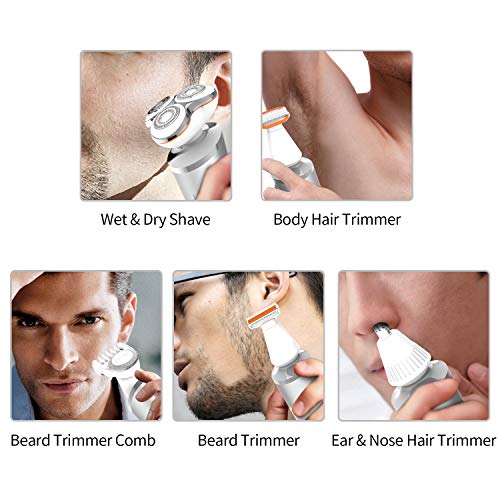 Roziaplus Electric Razor for Men Beard Trimmer 5 in 1 Grooming Kit Electric Shaver Rechargeable Waterproof Rotary Shavers Cordless Nose Hair Trimmer