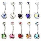 Lot of 10 Value Pack Assorted Stainless Steel Belly Button Ring Body Jewelry Piercing Ring BarBell Gift Set (#01: Crystal 10P Set 1 (Steel Color))