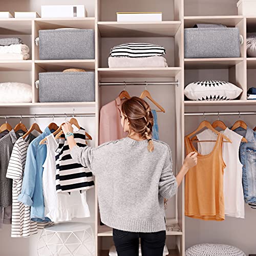 Hgeygyc Foldable Storage Baskets (6 Pack) with Rope Handles, Storage Bins ​for Organizing, Closet, Nursery, Toy, Blanket, Clothes, Grey, 11.22(L) x 7.67(W) x 5.51(H) Inch