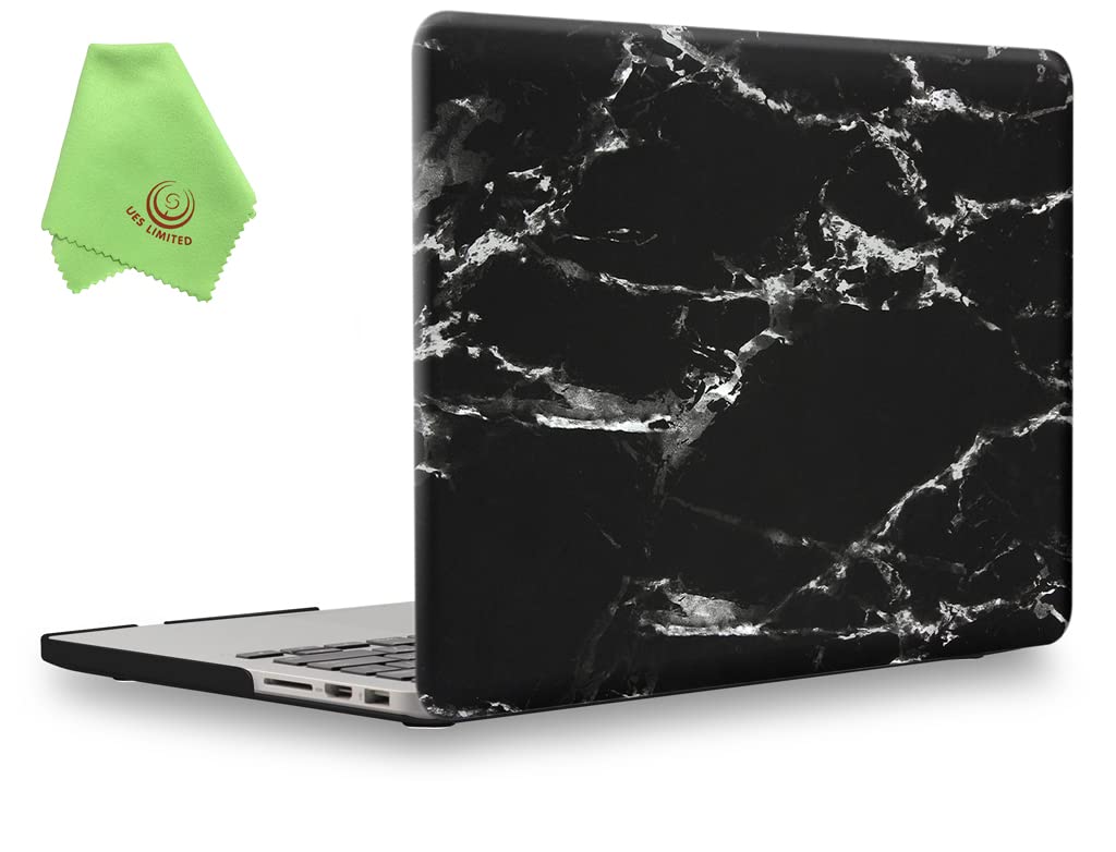 UESWILL Marble Pattern Smooth Hard Shell Case Cover Compatible with MacBook Pro 15 inch with Retina Display (Model: A1398), No CD-ROM, No Touch Bar, (Black/White)