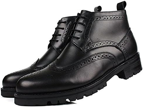 Santimon-Men's Genuine Leather Handsewn Martin Boots Shoes-Black-40