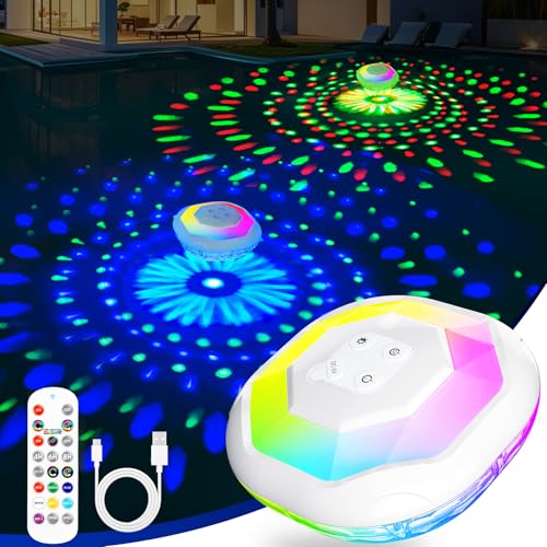DeeprBetter Floating Pool Light with Remote Control, Rechargeable Wireless LED Pool Lighting with Underwater Light Show, IP68 Waterproof Pool Light, Floating Pool Spa Lamp
