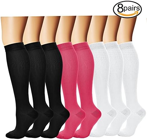 Compression Socks,(8 pairs) Compression Sock for Women &amp; Men - Best For Running, Athletic Sports, Crossfit, Flight Travel - Suits Nurses, Maternity Pregnancy, Shin Splints.(Assort 4-L)