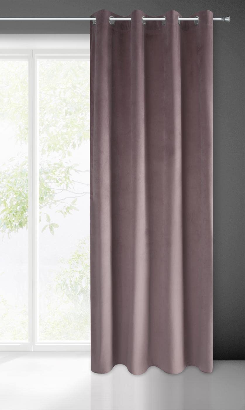 Eurofirany Pierre velvet velvet eyelet curtain - living room bedroom modern classic metal eyelets 1st piece 215g/m², light pink, 140x250cm