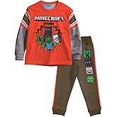 Minecraft Creeper Boys 2-Piece Jersey Set, Long Sleeve Active Mesh T-Shirt & Jogger Pants Bundle for Kids