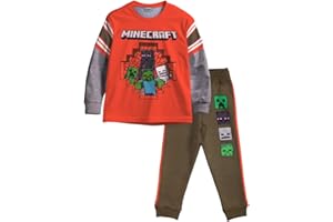 Minecraft Creeper Boys 2-Piece Jersey Set, Long Sleeve Active Mesh T-Shirt & Jogger Pants Bundle for Kids