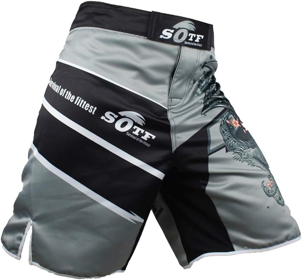 SOTF Men's Gray Sports Pants Muay Thai Boxing Shorts MMA Shorts: Clothing